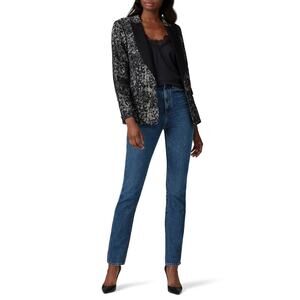 BADGLEY MISCHKA Grey Black Printed Floral 100% Cotton Fitted Charlie Blazer XL